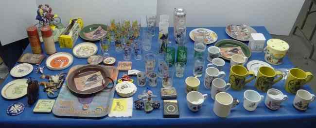 Appraisal: Large lot including advertising tins cast ink wells reproduction glasses