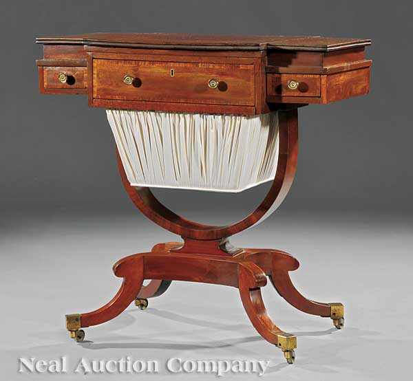 Appraisal: An American or English Inlaid Mahogany Work Table c adjustable