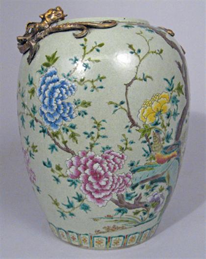 Appraisal: Chinese famille rose urn vase six character marks to base