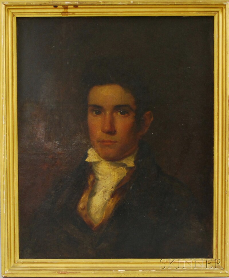 Appraisal: American School Oil on Masonite Portrait of a Young Man