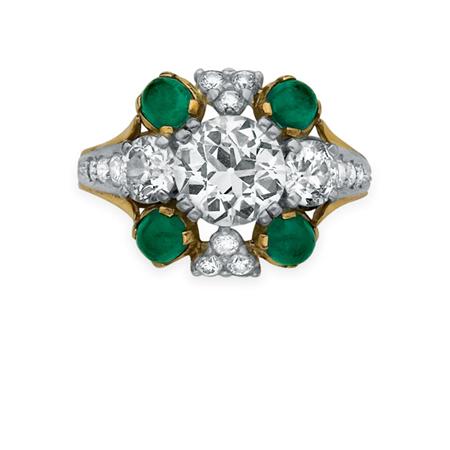 Appraisal: Gold Platinum Diamond and Cabochon Emerald Ring Estimate -