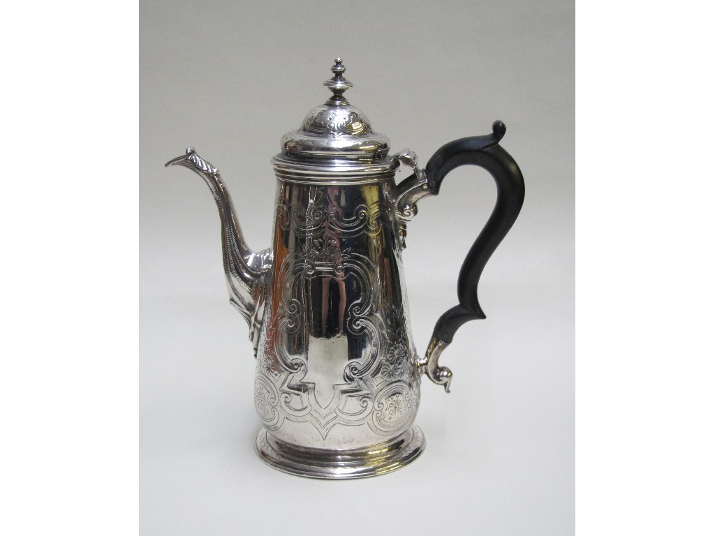 Appraisal: A George II silver coffee pot the domed cover with