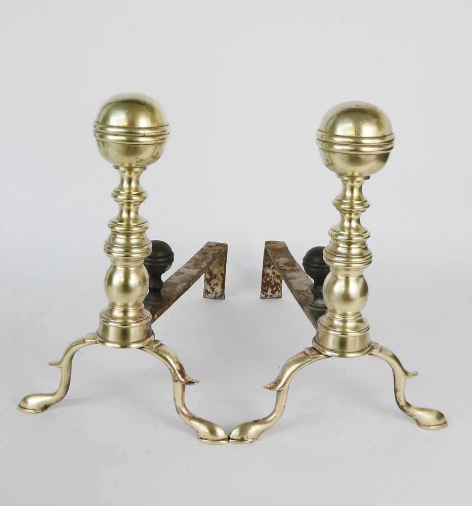 Appraisal: Pair of Brass Boston Ball Top Andirons early th Century