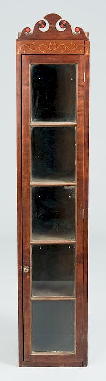 Appraisal: East TN Narrow Shelf Cupboard Inlaid Unusual East Tennessee cupboard