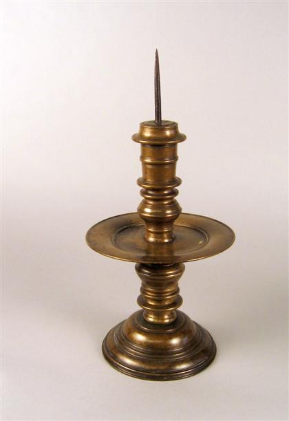 Appraisal: Flemish bronze pricket th century The baluster standard with a