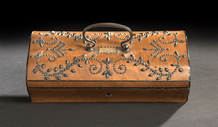 Appraisal: Biedermeier Nailhead-Decorated Satinwood Jewel Casket second quarter th century the