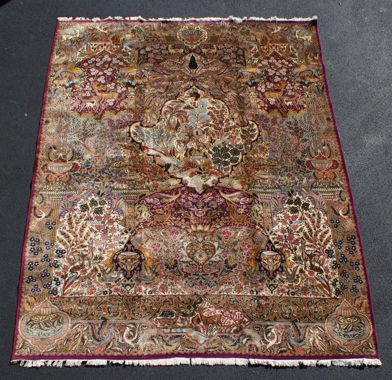 Appraisal: Indo-Tabriz hunt theme carpet x some fringe missing but no