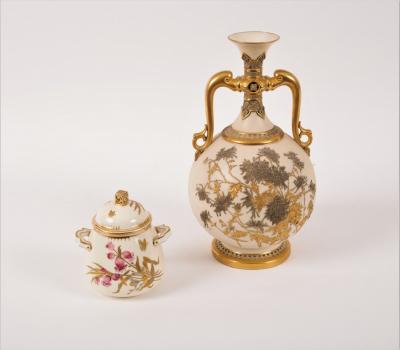 Appraisal: A Derby Crown two-handled jar and cover in the aesthetic