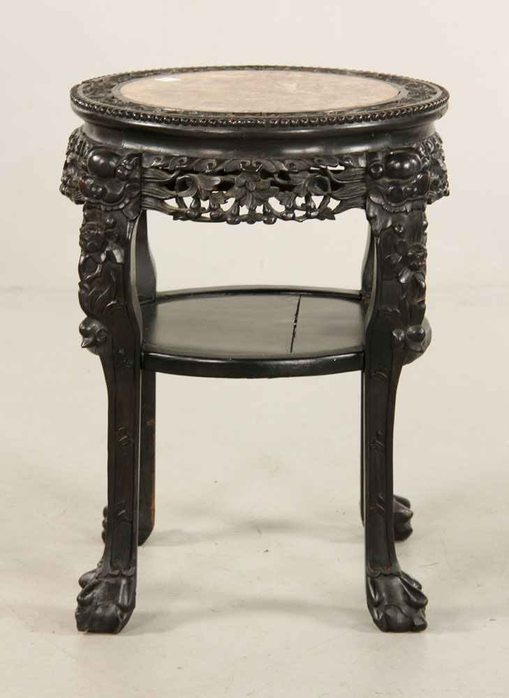 Appraisal: - Chinese Rosewood and Marble Table Chinese two-tiered table carved