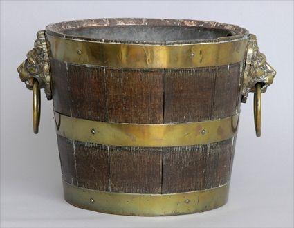 Appraisal: GEORGE III BRASS-BANDED OAK BUCKET Of cylindrical tapered form with