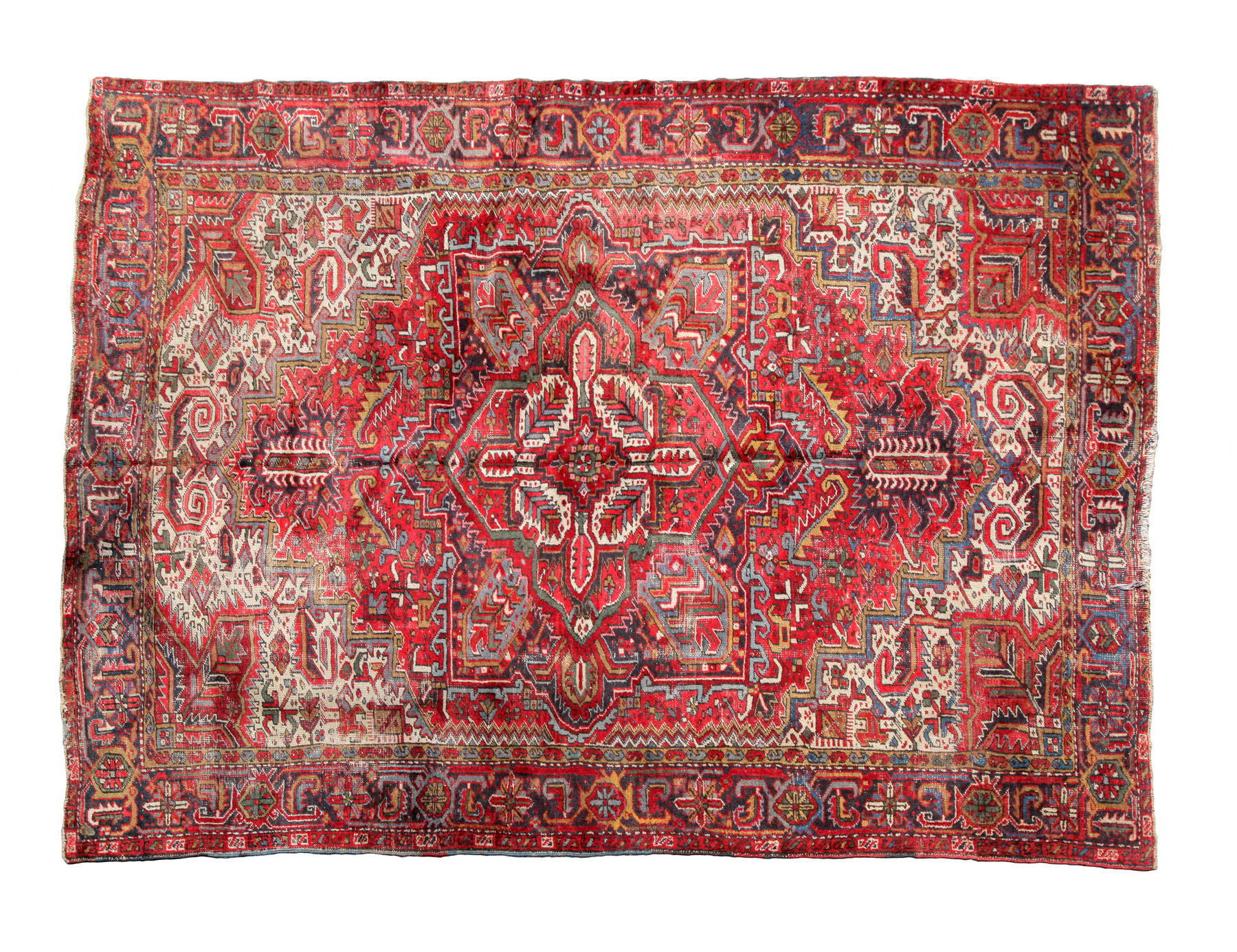 Appraisal: ORIENTAL RUG Room size Heriz Red ground with ivory spandrels