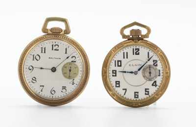 Appraisal: Two Open Face Pocket Watches Waltham and Elgin Containing an