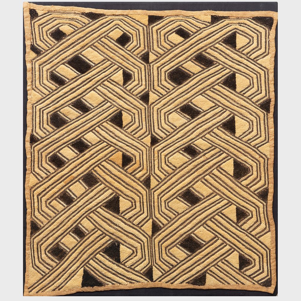 Appraisal: Kuba Woven Raffia Cloth Now mounted on a fabric covered