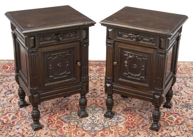 Appraisal: pair Continental carved bedside cabinets in a dark finish th