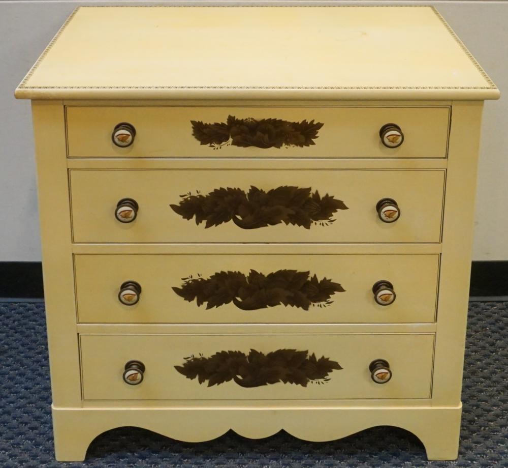 Appraisal: HITCHCOCK STENCIL DECORATED AND YELLOW ENAMEL PAINTED CHEST OF DRAWERS