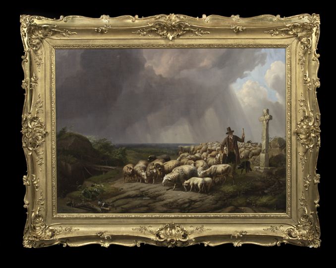 Appraisal: Eugene Verboeckhoven Belgian - Moutons Effrayes par la Tempete oil