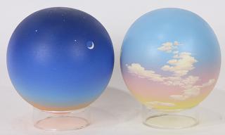 Appraisal: lot of Don Jones polychrome pottery globes on stand lot