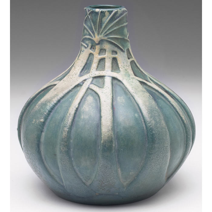 Appraisal: Paul Daschel vase organic shape covered in blue and gray