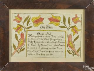 Appraisal: Bucks County Pennsylvania ink and watercolor fraktur birth certificate for