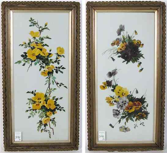 Appraisal: PAIR OF VICTORIAN OILS ON MILKGLASS PANELS One of a