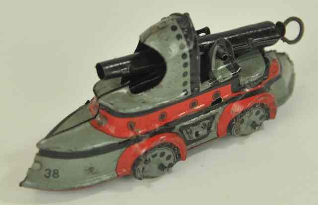 Appraisal: CANNON BOAT PENNY TOY Germany attributed to Meir lithographed tin