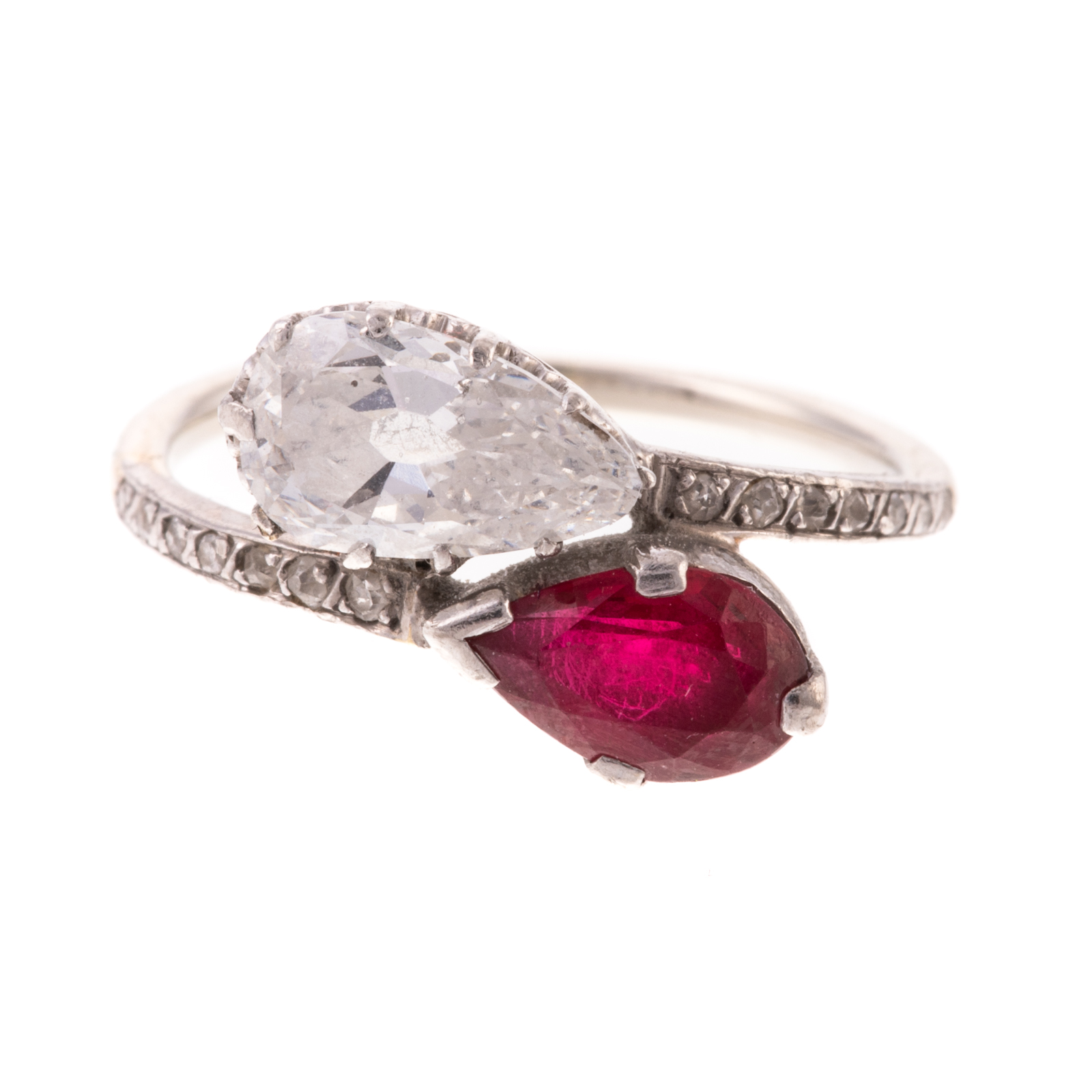 Appraisal: A VINTAGE DIAMOND RUBY MOI ET TOI RING IN K