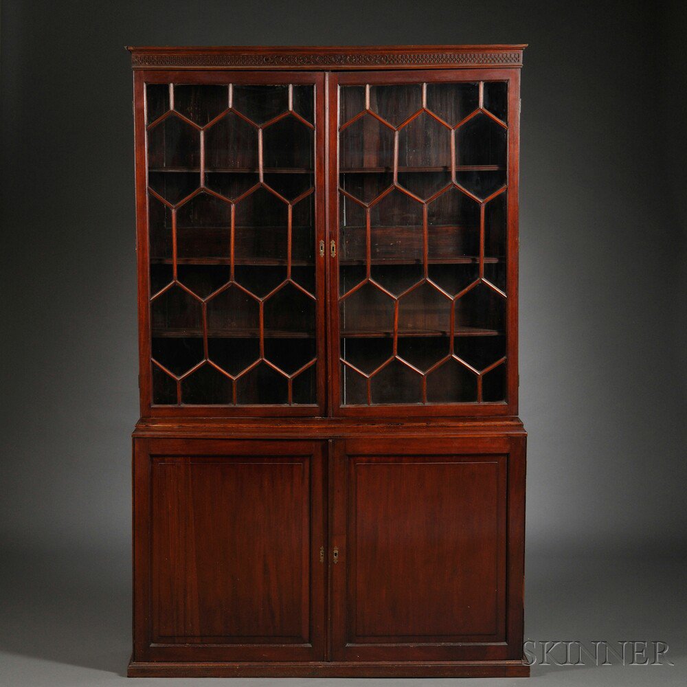 Appraisal: Georgian-style Mahogany Cabinet Bookcase th century with two mullioned glass