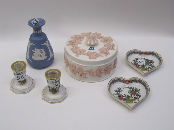 Appraisal: PORCELAIN JASPERWARE COLLECTION pieces Four Herend pair of candlesticks H