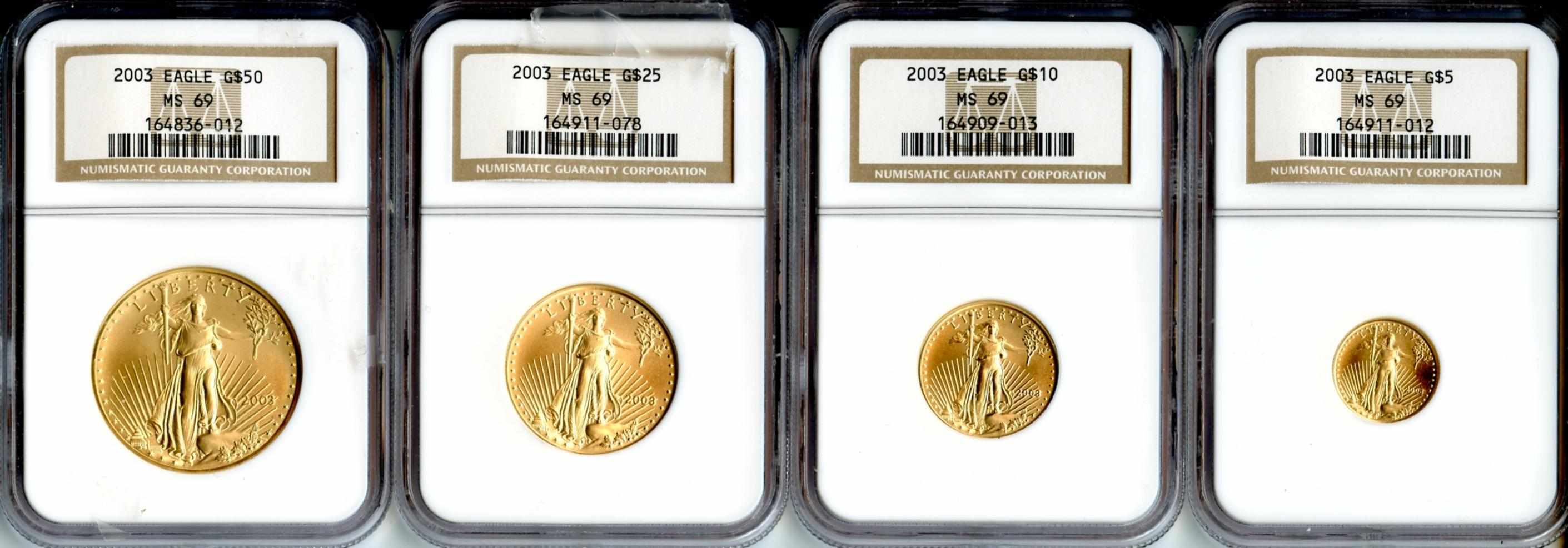 Appraisal: Four Coin Gold Eagle Set MS NGC Included are oz