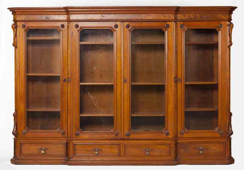 Appraisal: American Renaissance Revival Bookcasecirca s walnut and burl walnut veneers