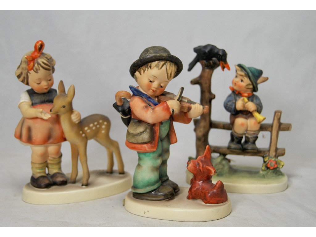 Appraisal: Three Hummell figure groups - 'Friends' 'Puppy Love' and 'Mischief