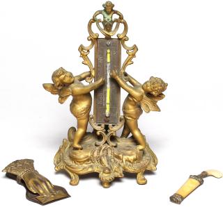 Appraisal: Vintage Tabletop Articles Comprising a bronzed metal figural thermometer mount