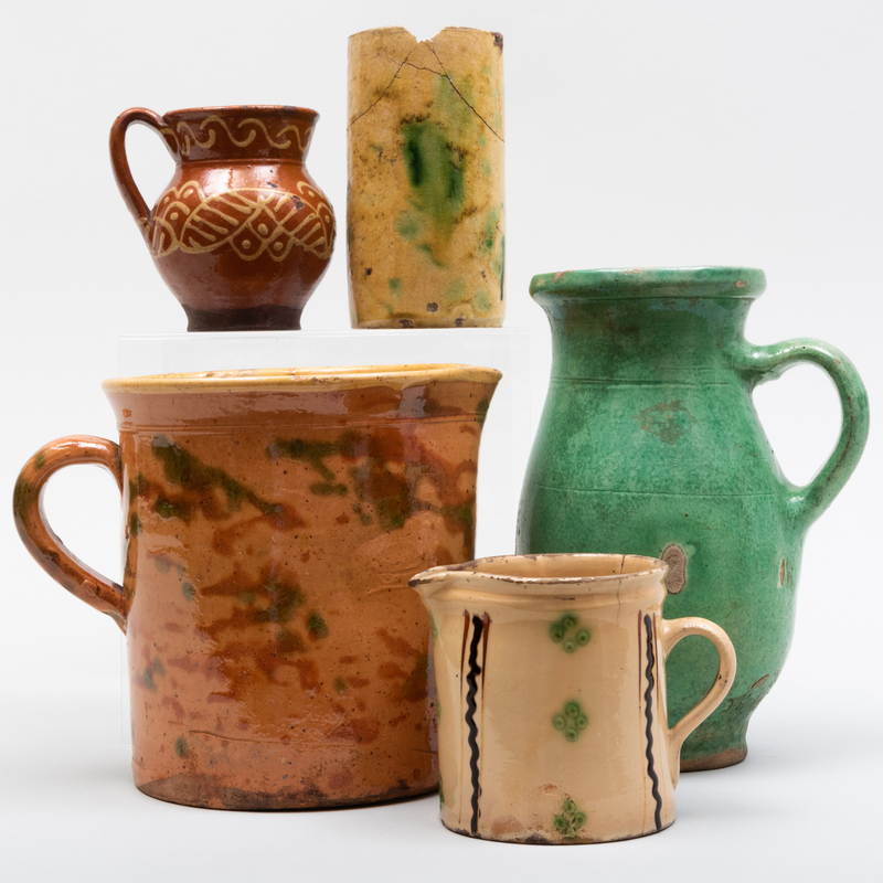 Appraisal: Group of Five Earthenware Vessels Unmarked Comprising A large pitcherA