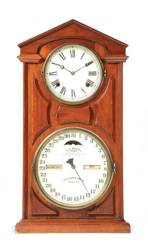 Appraisal: ITHACA DOUBLE DIAL CALENDAR CLOCK Eight day time and strike