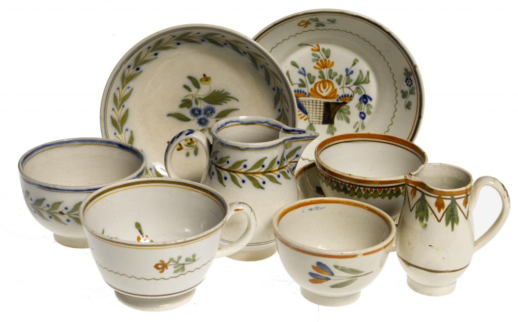 Appraisal: A GROUP OF PEARLWARE MINIATURE TEAWARE painted in the Pratt