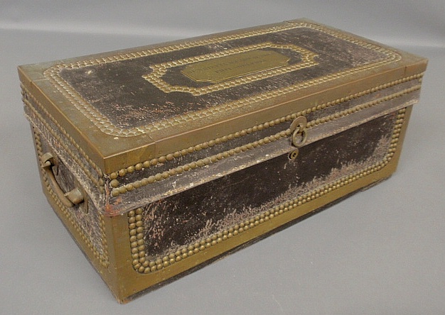 Appraisal: - Black leather and brass bound and studded storage box