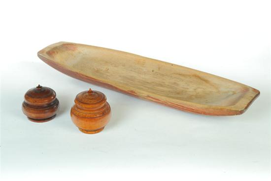 Appraisal: THREE PIECES OF WOODENWARE Late th-early th century Pictured are