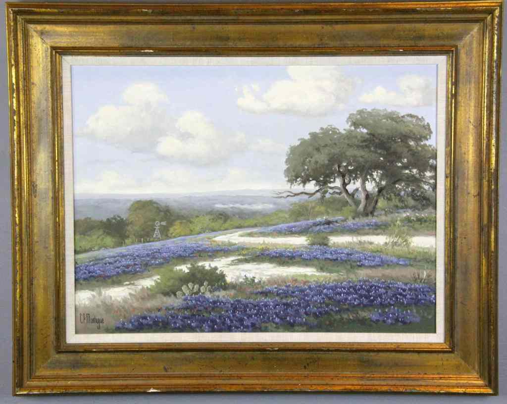 Appraisal: C P Montague Oil Painting on CanvasDepicting blue bonnets and