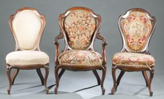 Appraisal: Victorian laminated Belter Meeks style chairs American Empire Settee Set