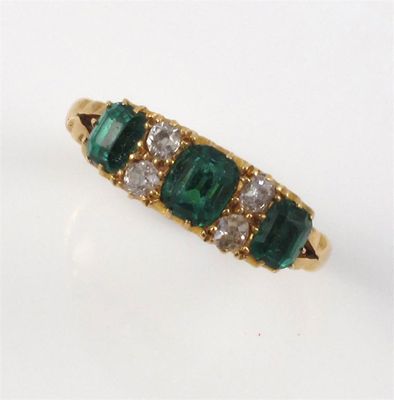 Appraisal: A Victorian green stone and diamond half hoop ring Set