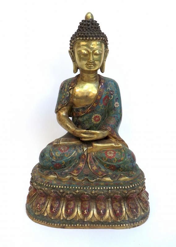 Appraisal: Antique Gold Gilt Cloisonne Buddha Antique Gold Gilt Cloisonne Buddha