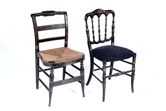 Appraisal: TWO DECORATED SIDE CHAIRS Nineteenth century American Hitchcock-style chair with