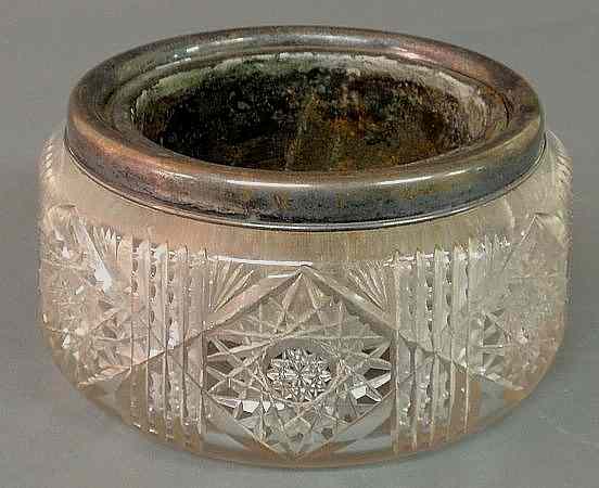 Appraisal: Cut glass wine cooler with sterling silver rim and silverplate