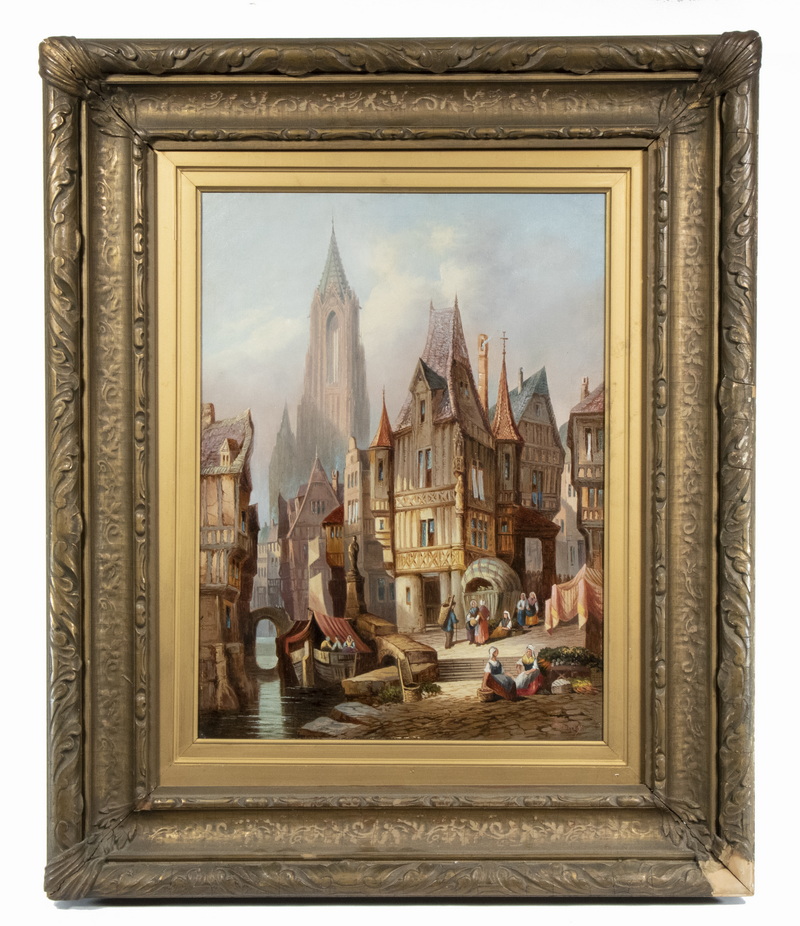 Appraisal: VIEW OF ANCIENT FRENCH TOWN SIGNED A EMILY CIRCA Noyon