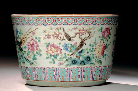 Appraisal: FAMILLE ROSE PORCELAIN JARDINIERE Antique Chinese Famille Rose enameled porcelain