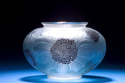 Appraisal: R LALIQUE Vase Dahlias clear and frosted with green patina