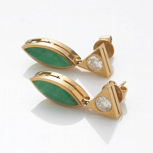 Appraisal: A pair of jadeite jade diamond and k gold earrings