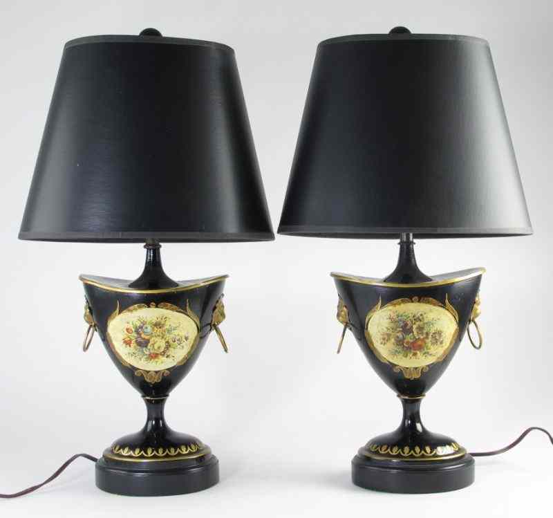 Appraisal: Pair of Contemporary Tole Urn Lampspainted metal urn form lamps