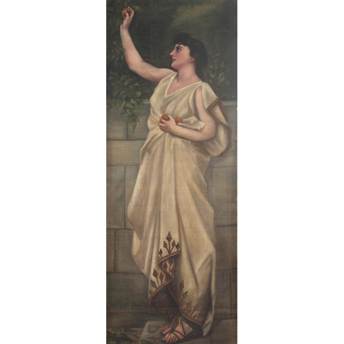 Appraisal: Artist Unknown th Century Woman Picking Fruit c oil canvas