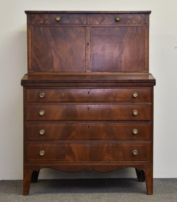 Appraisal: New England Hepplewhite mahogany inlaid desk circa h x w